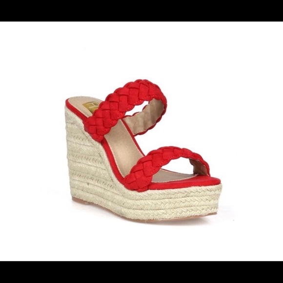 Fahrenheit Shoes - Fahrenheit Slip On Women Wedge Espadrilles in Red